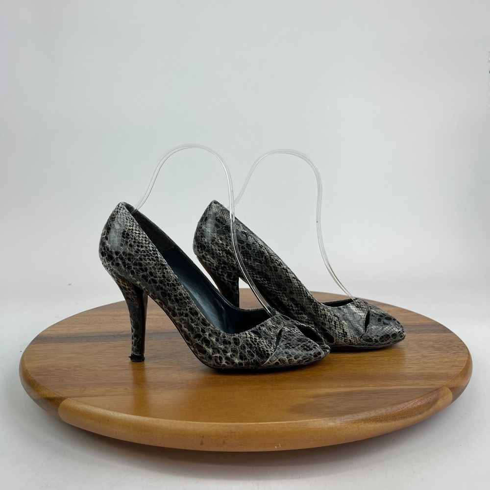 Womens Stuart Weitzman Snake Print Leather Peep Toe Pumps Heels Shoes Size 6 M